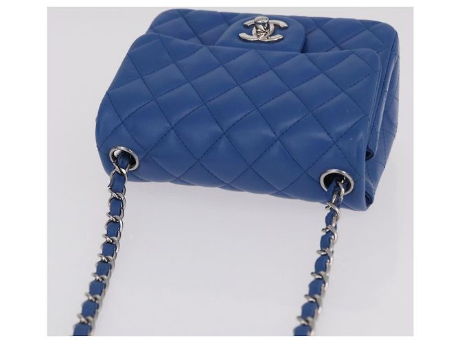 Borsa a tracolla CHANEL Chain Mini Matelasse in pelle d'agnello blu argento CC Auth 167777SM - vista 7