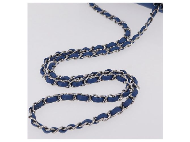 Borsa a tracolla CHANEL Chain Mini Matelasse in pelle d'agnello blu argento CC Auth 167777SM - vista 8