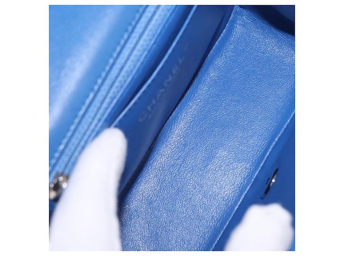 Borsa a tracolla CHANEL Chain Mini Matelasse in pelle d'agnello blu argento CC Auth 167777SM - vista 9