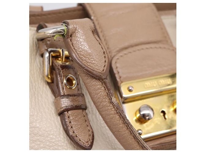 Borsa a mano Miu Miu Madras in pelle beige e oro autentica 207444 D'oro - vista 20