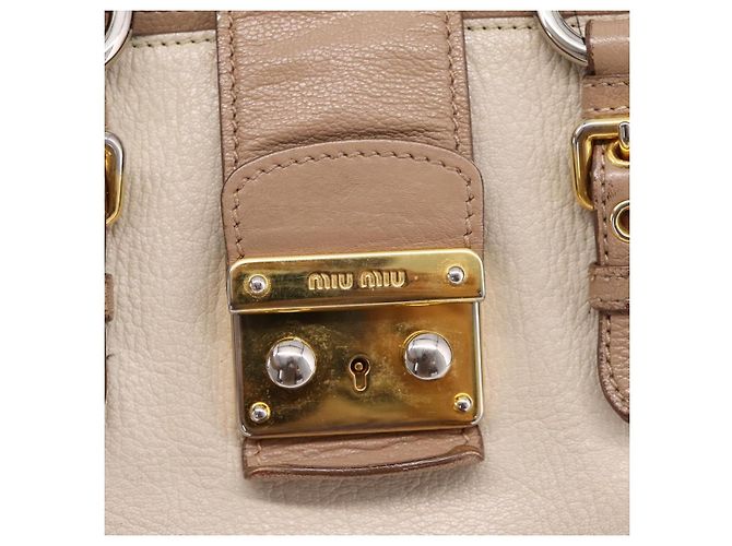 Borsa a mano Miu Miu Madras in pelle beige e oro autentica 207444 D'oro - vista 21