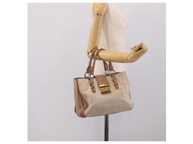 Borsa a mano Miu Miu Madras in pelle beige e oro autentica 207444 D'oro - vista 29