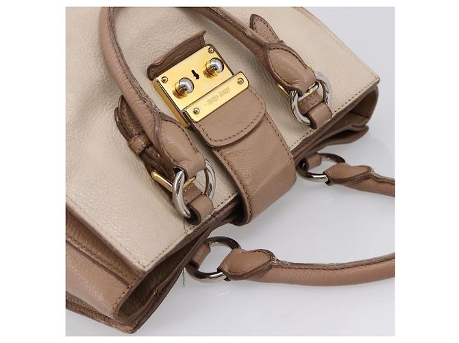 Borsa a mano Miu Miu Madras in pelle beige e oro autentica 207444 D'oro - vista 6