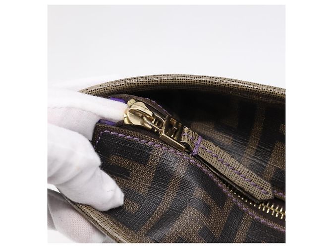 Borsa Tote FENDI Zucca Canvas PVC Nero Marrone 8BH185 Auth hk4222A - vista 20