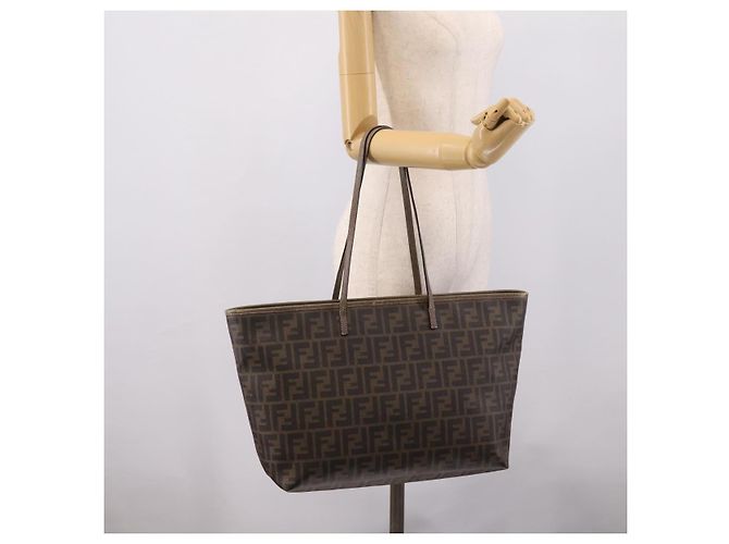 Borsa Tote FENDI Zucca Canvas PVC Nero Marrone 8BH185 Auth hk4222A - vista 26
