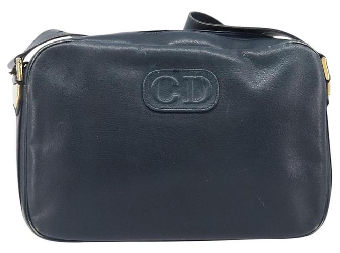 Borsa a Tracolla Christian Dior Pelle Navy Gold Auth 207524 D'oro Blu navy - vista 13