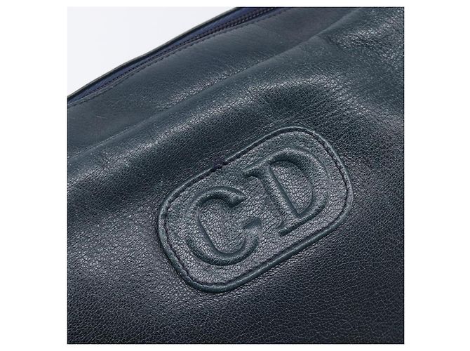 Borsa a Tracolla Christian Dior Pelle Navy Gold Auth 207524 D'oro Blu navy - vista 20