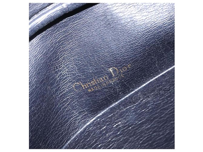 Borsa a Tracolla Christian Dior Pelle Navy Gold Auth 207524 D'oro Blu navy - vista 21
