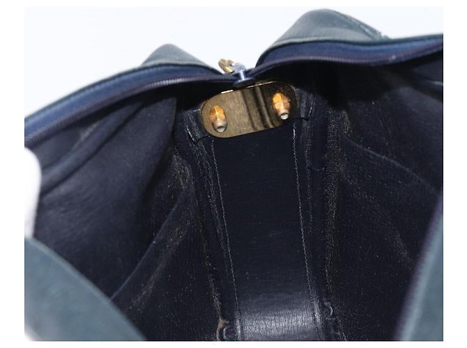 Borsa a Tracolla Christian Dior Pelle Navy Gold Auth 207524 D'oro Blu navy - vista 22