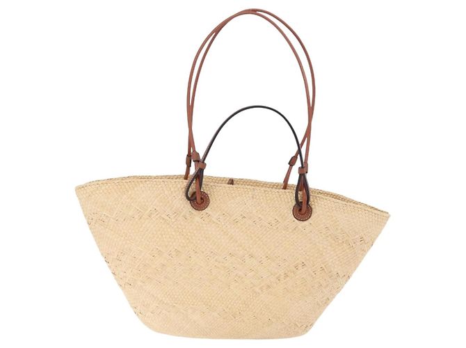 Sac Cabas LOEWE Anagram Raffia Beige Brown Auth ka6529V Marron - vue 2