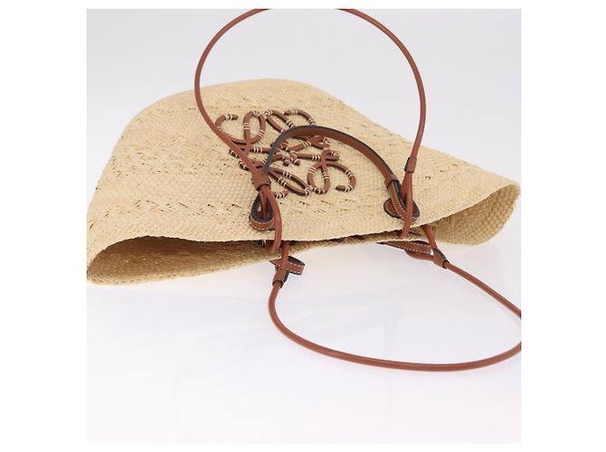 Sac Cabas LOEWE Anagram Raffia Beige Brown Auth ka6529V Marron - vue 7