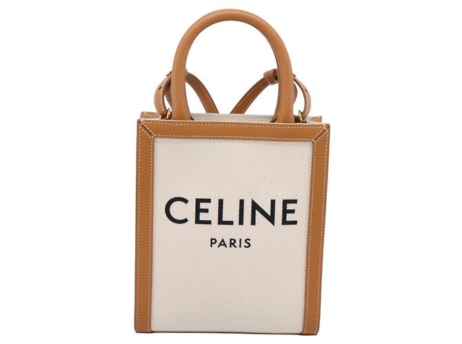 Céline CELINE Mini Vertical Cabas Handtasche Canvas 2way White Gold Auth BA15762M Weiß Golden - Ansicht 13