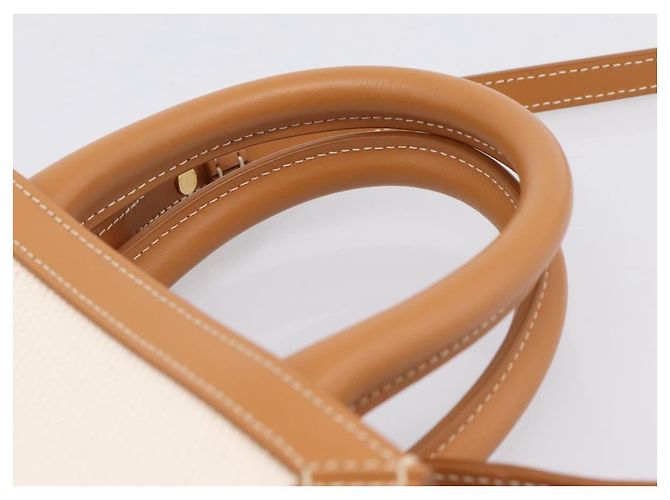 Céline CELINE Mini Vertical Cabas Handtasche Canvas 2way White Gold Auth BA15762M Weiß Golden - Ansicht 14