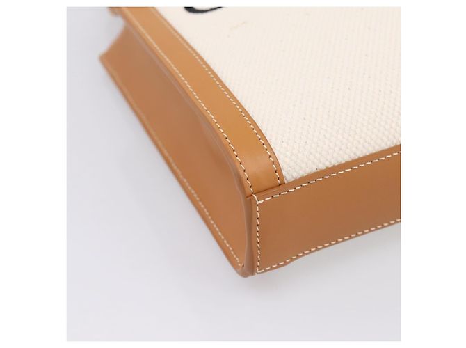 Céline CELINE Mini Vertical Cabas Handtasche Canvas 2way White Gold Auth BA15762M Weiß Golden - Ansicht 16