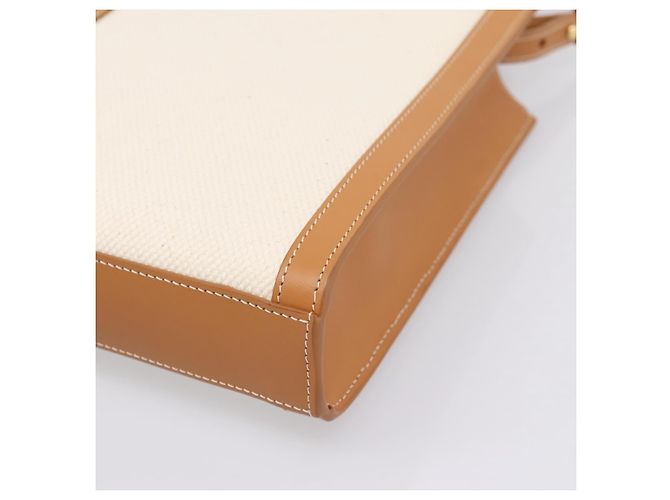 Céline CELINE Mini Vertical Cabas Handtasche Canvas 2way White Gold Auth BA15762M Weiß Golden - Ansicht 17