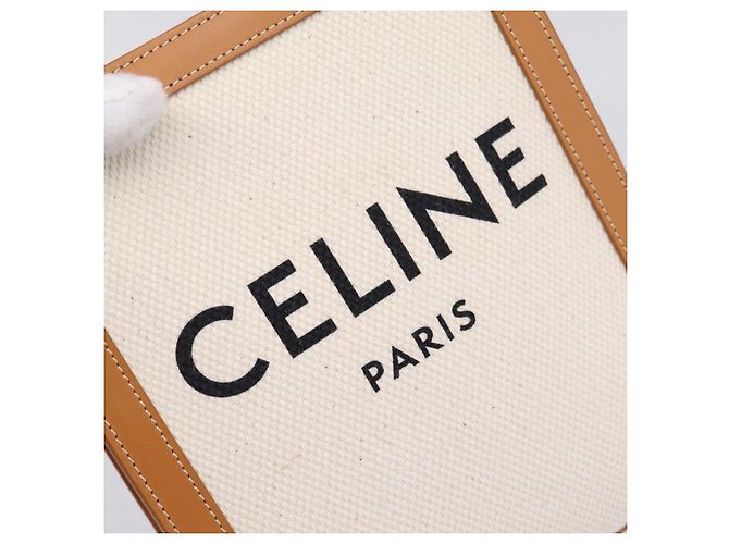 Céline CELINE Mini Vertical Cabas Handtasche Canvas 2way White Gold Auth BA15762M Weiß Golden - Ansicht 19