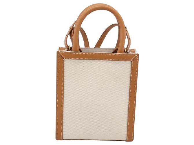 Céline CELINE Mini Vertical Cabas Handtasche Canvas 2way White Gold Auth BA15762M Weiß Golden - Ansicht 2
