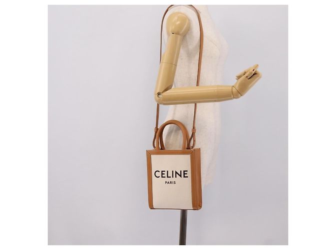 Céline CELINE Mini Vertical Cabas Handtasche Canvas 2way White Gold Auth BA15762M Weiß Golden - Ansicht 22