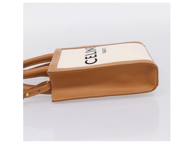 Céline CELINE Mini Vertical Cabas Handtasche Canvas 2way White Gold Auth BA15762M Weiß Golden - Ansicht 3