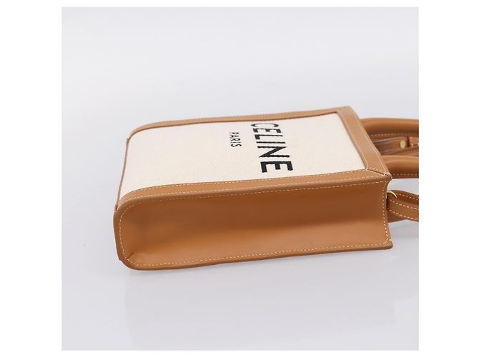 Céline CELINE Mini Vertical Cabas Handtasche Canvas 2way White Gold Auth BA15762M Weiß Golden - Ansicht 4