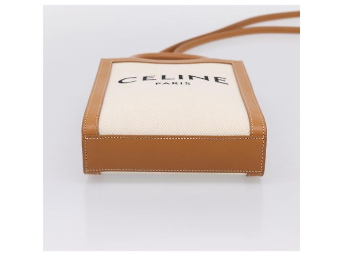 Céline CELINE Mini Vertical Cabas Handtasche Canvas 2way White Gold Auth BA15762M Weiß Golden - Ansicht 5