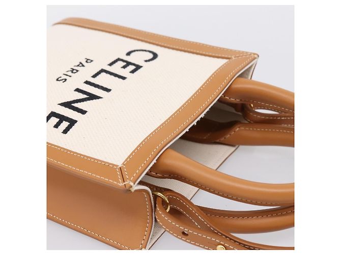 Céline CELINE Mini Vertical Cabas Handtasche Canvas 2way White Gold Auth BA15762M Weiß Golden - Ansicht 6