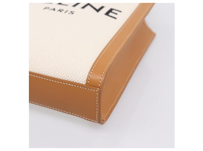 Céline CELINE Mini Vertical Cabas Handtasche Canvas 2way White Gold Auth BA15762M Weiß Golden - Ansicht 9