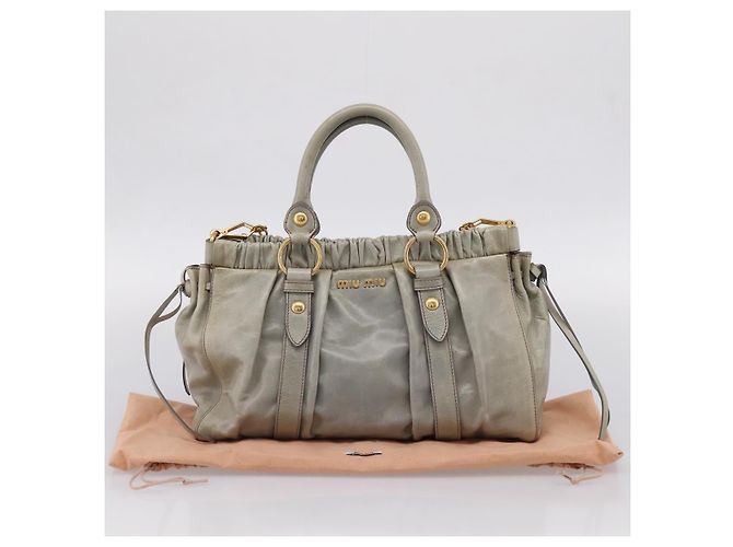 Miu Miu Handtasche Leder 2way Grau Gold Authentisch 167739M Braun Golden - Ansicht 12