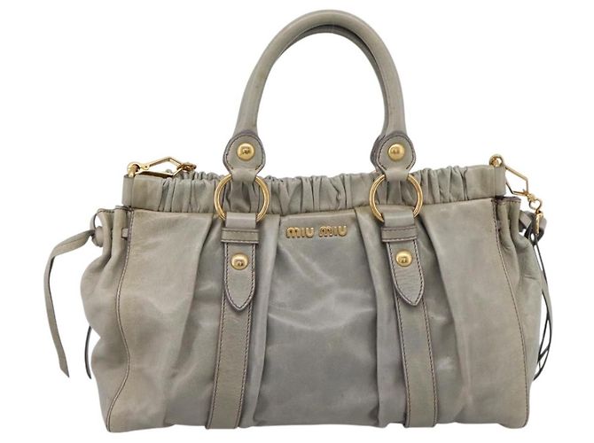 Miu Miu Handtasche Leder 2way Grau Gold Authentisch 167739M Braun Golden - Ansicht 13