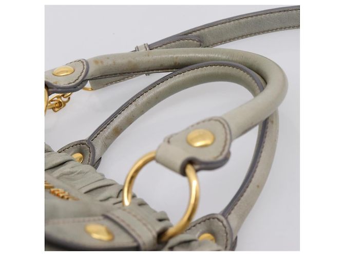 Miu Miu Handtasche Leder 2way Grau Gold Authentisch 167739M Braun Golden - Ansicht 14