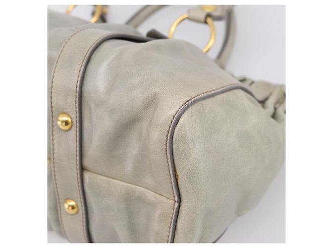 Miu Miu Handtasche Leder 2way Grau Gold Authentisch 167739M Braun Golden - Ansicht 16