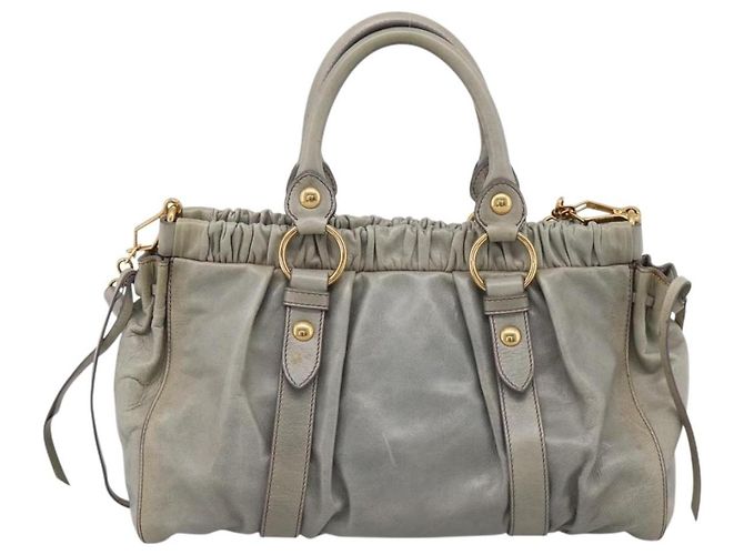Miu Miu Handtasche Leder 2way Grau Gold Authentisch 167739M Braun Golden - Ansicht 2