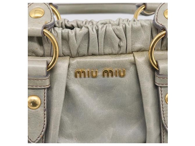 Miu Miu Handtasche Leder 2way Grau Gold Authentisch 167739M Braun Golden - Ansicht 20