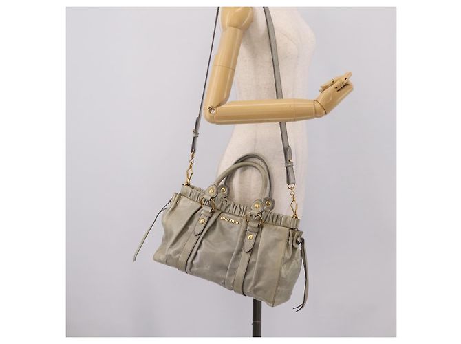 Miu Miu Handtasche Leder 2way Grau Gold Authentisch 167739M Braun Golden - Ansicht 26