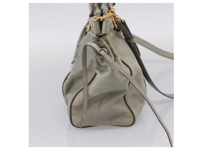 Miu Miu Handtasche Leder 2way Grau Gold Authentisch 167739M Braun Golden - Ansicht 3