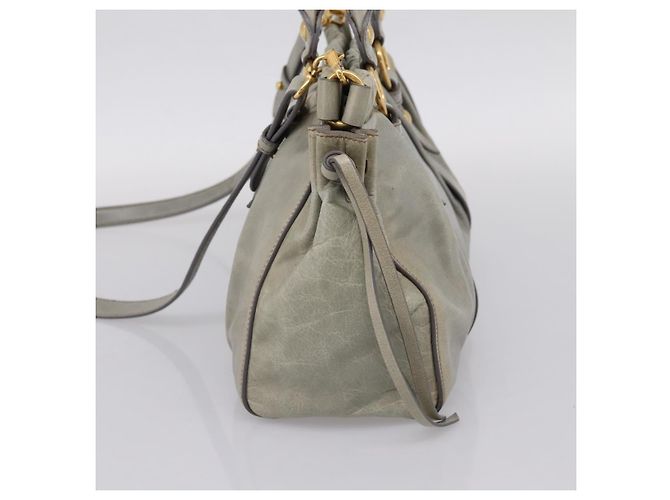 Miu Miu Handtasche Leder 2way Grau Gold Authentisch 167739M Braun Golden - Ansicht 4