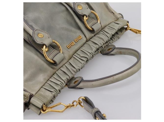 Miu Miu Handtasche Leder 2way Grau Gold Authentisch 167739M Braun Golden - Ansicht 6