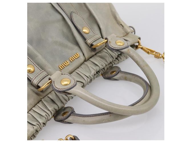 Miu Miu Handtasche Leder 2way Grau Gold Authentisch 167739M Braun Golden - Ansicht 7