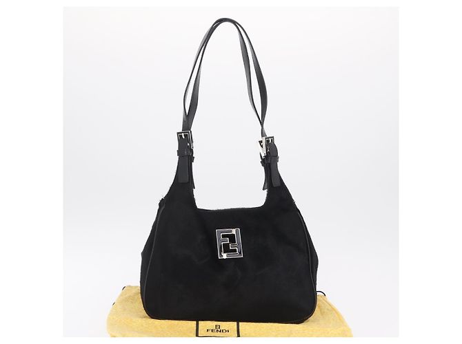 Borsa Tote FENDI Harako Leather Black Silver Auth 206741V Nero Argento - vista 12