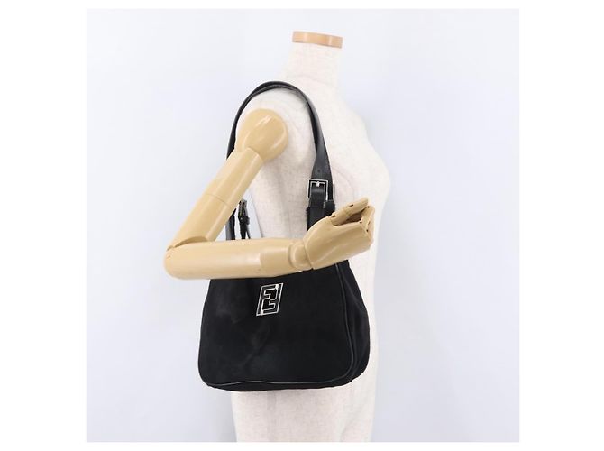 Borsa Tote FENDI Harako Leather Black Silver Auth 206741V Nero Argento - vista 29