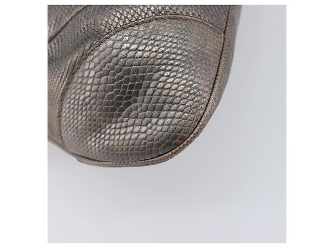 Borsa Salvatore Ferragamo Gancini effetto coccodrillo Silver Gold Auth 205427A Argento D'oro - vista 14
