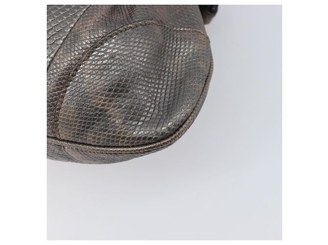 Borsa Salvatore Ferragamo Gancini effetto coccodrillo Silver Gold Auth 205427A Argento D'oro - vista 15