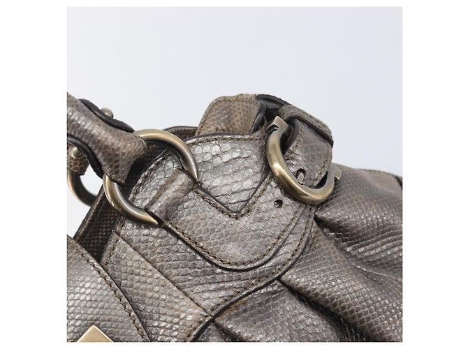 Borsa Salvatore Ferragamo Gancini effetto coccodrillo Silver Gold Auth 205427A Argento D'oro - vista 17