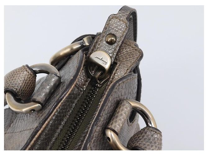 Borsa Salvatore Ferragamo Gancini effetto coccodrillo Silver Gold Auth 205427A Argento D'oro - vista 19