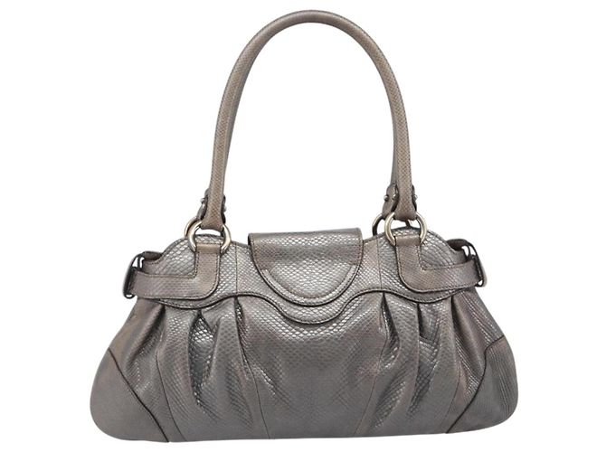 Borsa Salvatore Ferragamo Gancini effetto coccodrillo Silver Gold Auth 205427A Argento D'oro - vista 2