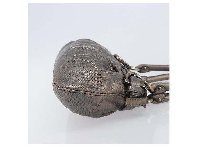 Borsa Salvatore Ferragamo Gancini effetto coccodrillo Silver Gold Auth 205427A Argento D'oro - vista 3