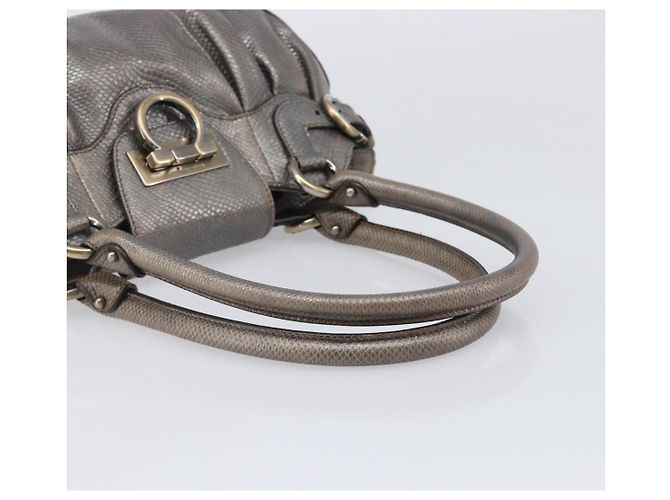 Borsa Salvatore Ferragamo Gancini effetto coccodrillo Silver Gold Auth 205427A Argento D'oro - vista 7