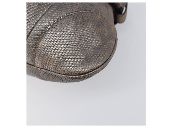 Borsa Salvatore Ferragamo Gancini effetto coccodrillo Silver Gold Auth 205427A Argento D'oro - vista 9