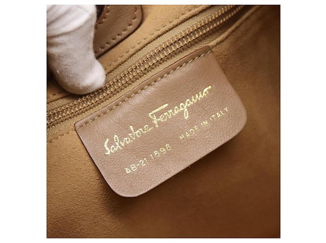 Borsa Tote Salvatore Ferragamo Canvas Beige Gold Auth ar14322 D'oro - vista 12