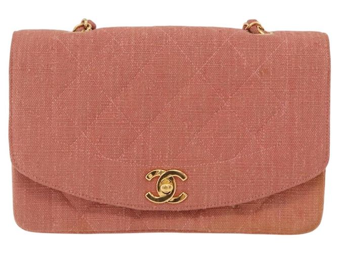 Borsa a catena con patta CHANEL Matelasse Diana Canvas Orange Gold CC Auth BA15758SAV D'oro Arancione - vista 13